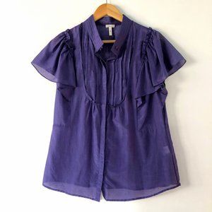 Purple Ruffled Short Sleeve Blouse